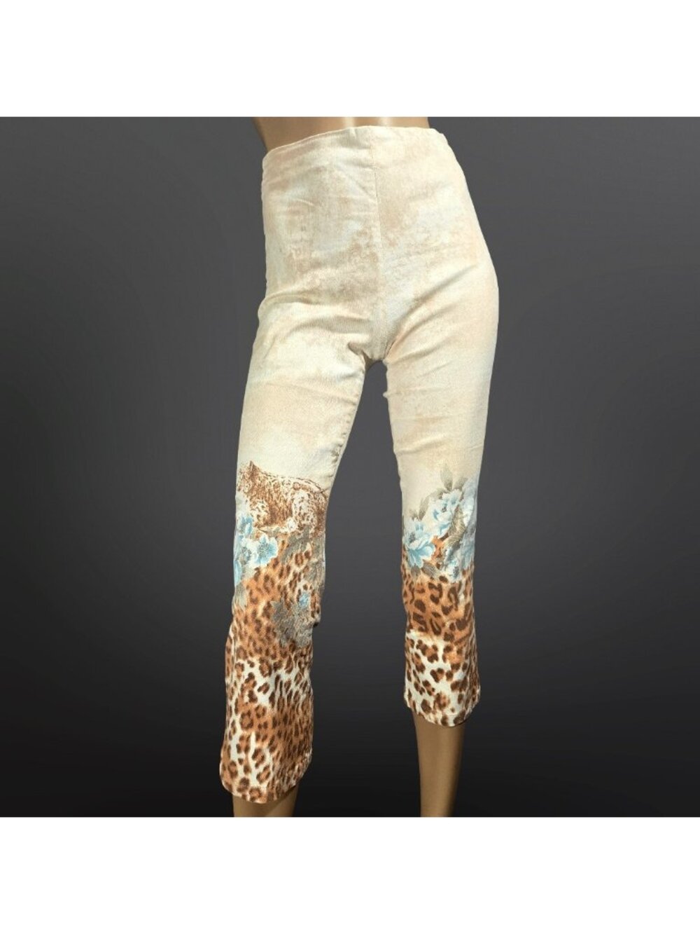 Vintage Paul Brial Leopard Floral Capri Pants High Waisted Size 4 Tuscan Mom